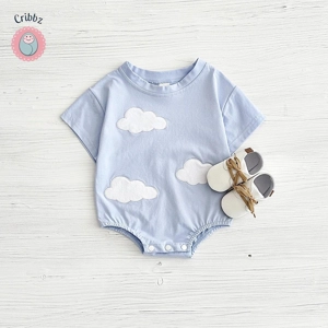 Newborn Summer Romper with Cloud Pattern