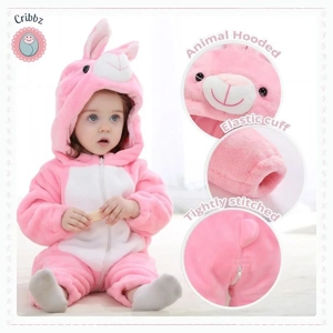 Hooded Flannel Baby Romper Jumpsuit