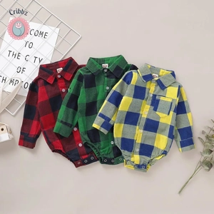Red Plaid Long Sleeve Baby Boy Romper