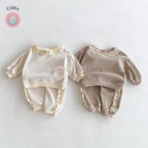 Girls Sweet Lace Hoodie & Trousers Set