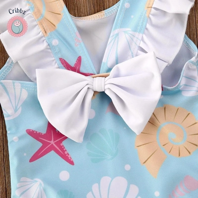 Newborn Baby Girls Shell Print Swimsuit title=