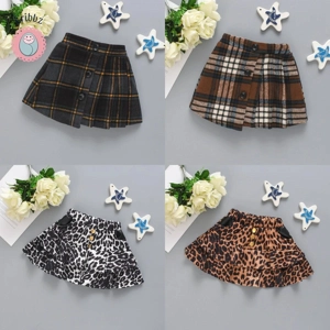 Baby Girl Plaid Pleated Skirt with Leopard Print