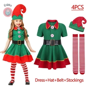 Kids Santa Claus Costume Green Elf