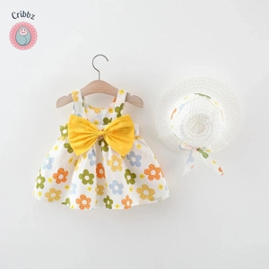 Summer Cotton Baby Dress and Sun Hat Set
