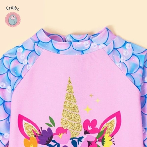 Girls Long Sleeve Ruffle Swimsuit