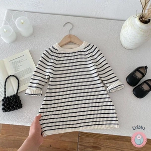 Girls Striped Knitted Sweater Dress