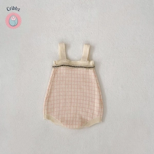 Autumn Baby Knitted Plaid Overalls