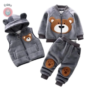 Cozy Cartoon Bear Fleece Outfit Set