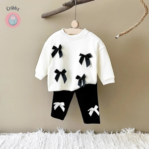 Stylish Cotton Bow Sweatshirt and Pants Set