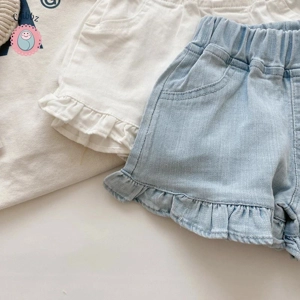 Summer Ruffle Denim Shorts for Girls