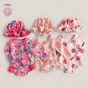 Flamingo Flower Print Baby Girl Swimwear