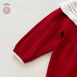 Autumn Red Baby Girl Knitting Romper