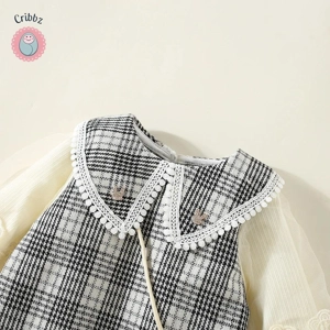 Winter Baby Girls Plaid Dress with Bubble Sleeves