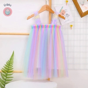 Girls Rainbow Mesh Camisole Dress