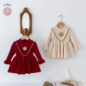 Knitted A-line Flower Dress for Girls