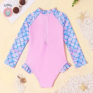 Girls Long Sleeve Ruffle Swimsuit