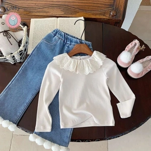 Girls Lace Ruffled Collar Blouse
