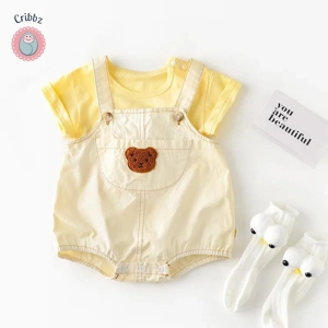 Summer Bear Embroidery Baby Bodysuit