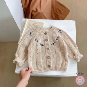 Toddler Girl Embroidered Flower Sweater Set