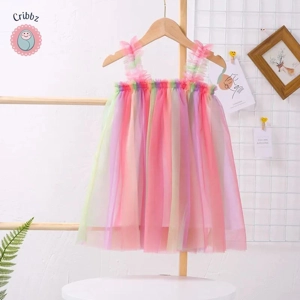 Girls Rainbow Mesh Camisole Dress