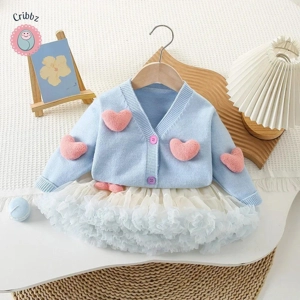 Girls 3D Heart Sweater and Tulle Skirt Set