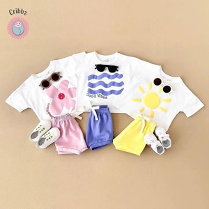 Cartoon Wave T-shirt and Beach Shorts Set