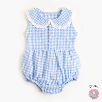 Cute Plaid Cotton Baby Bodysuit for Girls title=