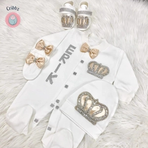 Emerald Gold Baby Bling Romper Set