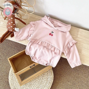 Cherry Ruffled Hoodie Jumpsuit for Baby Girls