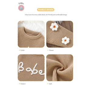 Sweet Floral Embroidered Baby Girls Sweater