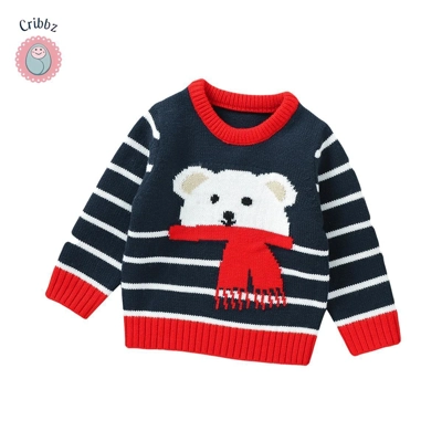 Teddy Bear Print Winter Baby Sweater title=