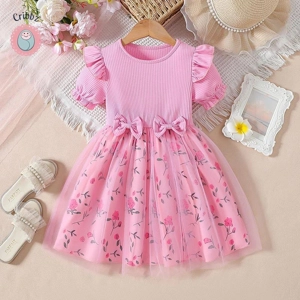 Trendy Floral Bow Dress for Girls