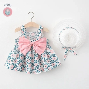 Summer Cotton Baby Dress and Sun Hat Set