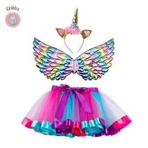 Girls Rainbow Unicorn Tulle Skirt Set