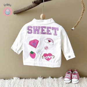 Denim Strawberry Embroidery Baby Jacket