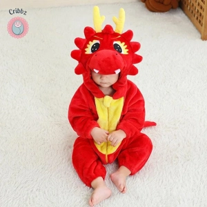 Winter Dinosaur Hooded Baby Jumpsuit