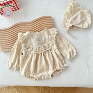 Spring Baby Lace Jumpsuit Set with Hat