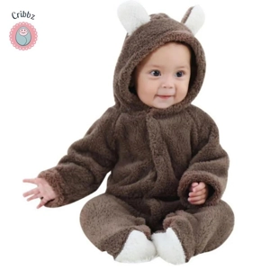 Winter Plush Baby Cartoon Hooded Romper