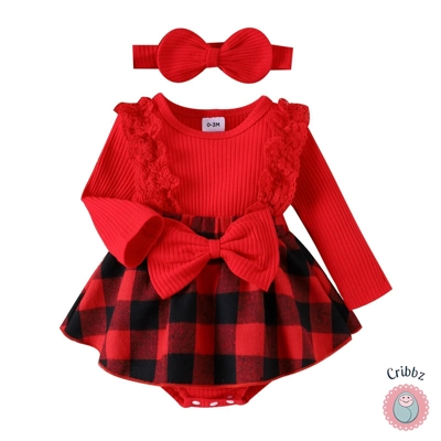 Newborn Baby Girl Christmas Ruffle Romper title=