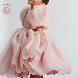 Pink Tulle Puff Sleeve Birthday Dress