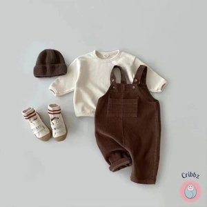 Solid Corduroy Suspender Romper for Toddlers