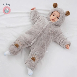 Winter Baby Romper with Ears and Hood