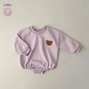 Cute Bear Embroidery Long Sleeve Bodysuit
