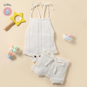 Newborn Baby Girls Summer Knit Romper Set