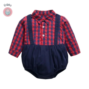 Plaid Cotton Long Sleeve Baby Bodysuit