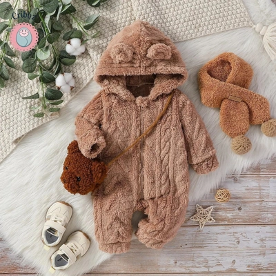 Winter Plush Hoodie Jumpsuit for Boys title=