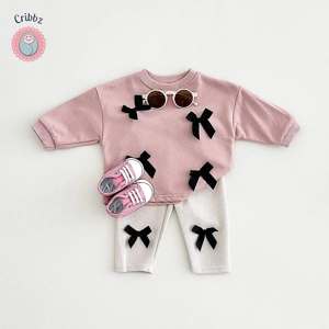 Stylish Cotton Bow Sweatshirt and Pants Set