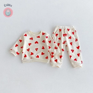 Cozy Kids Heart Print Hoodie Tracksuit Set