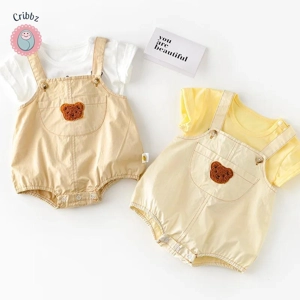 Summer Bear Embroidery Baby Bodysuit