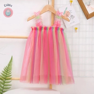 Girls Rainbow Mesh Camisole Dress